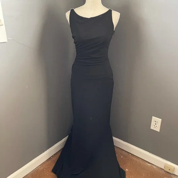 green emerald velvet dress Xscape Evenings Women's Ruffle Scuba Gown - Black main image 0